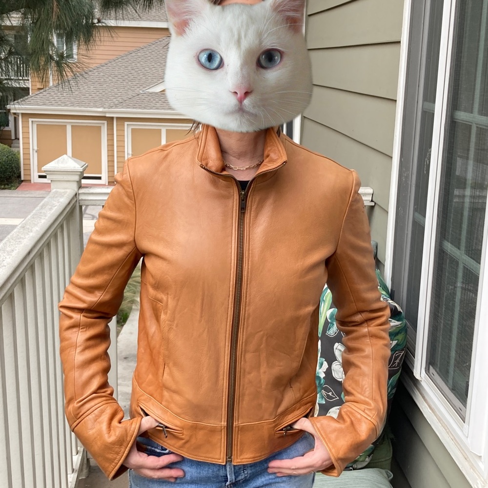 Great Condition Duarte Jeans Beautiful & Broken-In Tan Leather Zip Up Jacket
